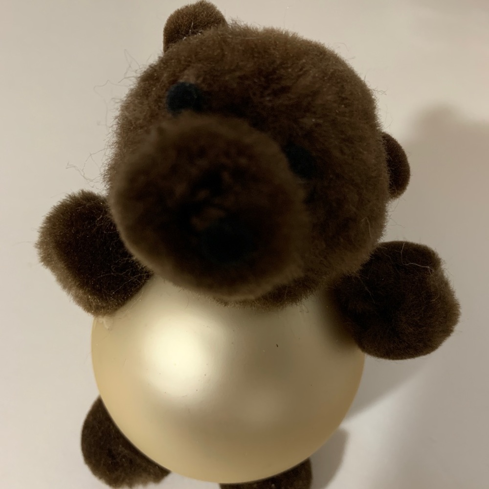 Christmas Tree Ornament Brown Bear Gold Bulb - 1